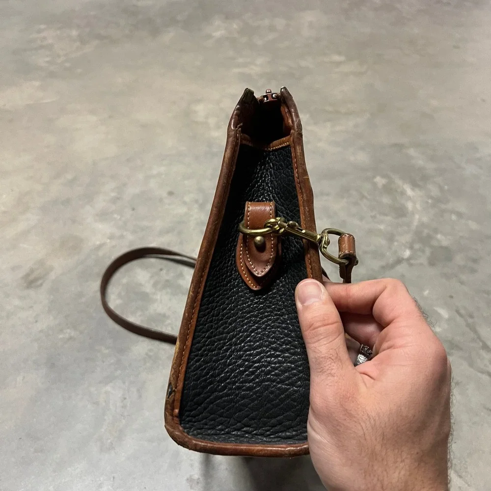 Dooney & Bourke All Weather Leather Vintage Satchel Crossbody Bag Black Tan